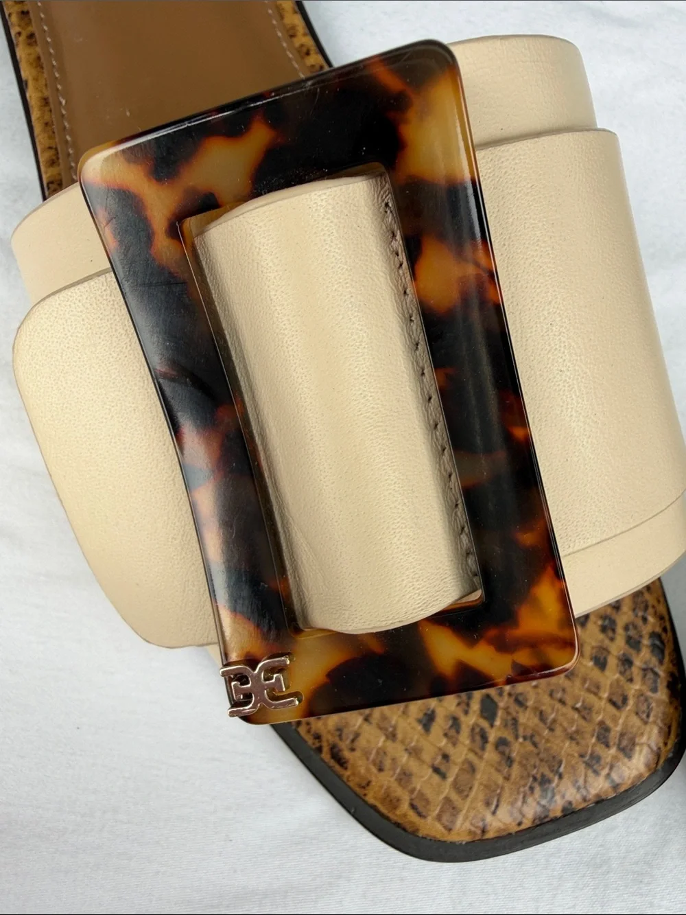 Sam Edelman Cream Slide Sandals with Tortoiseshell Buckle - Picture 7 of 7